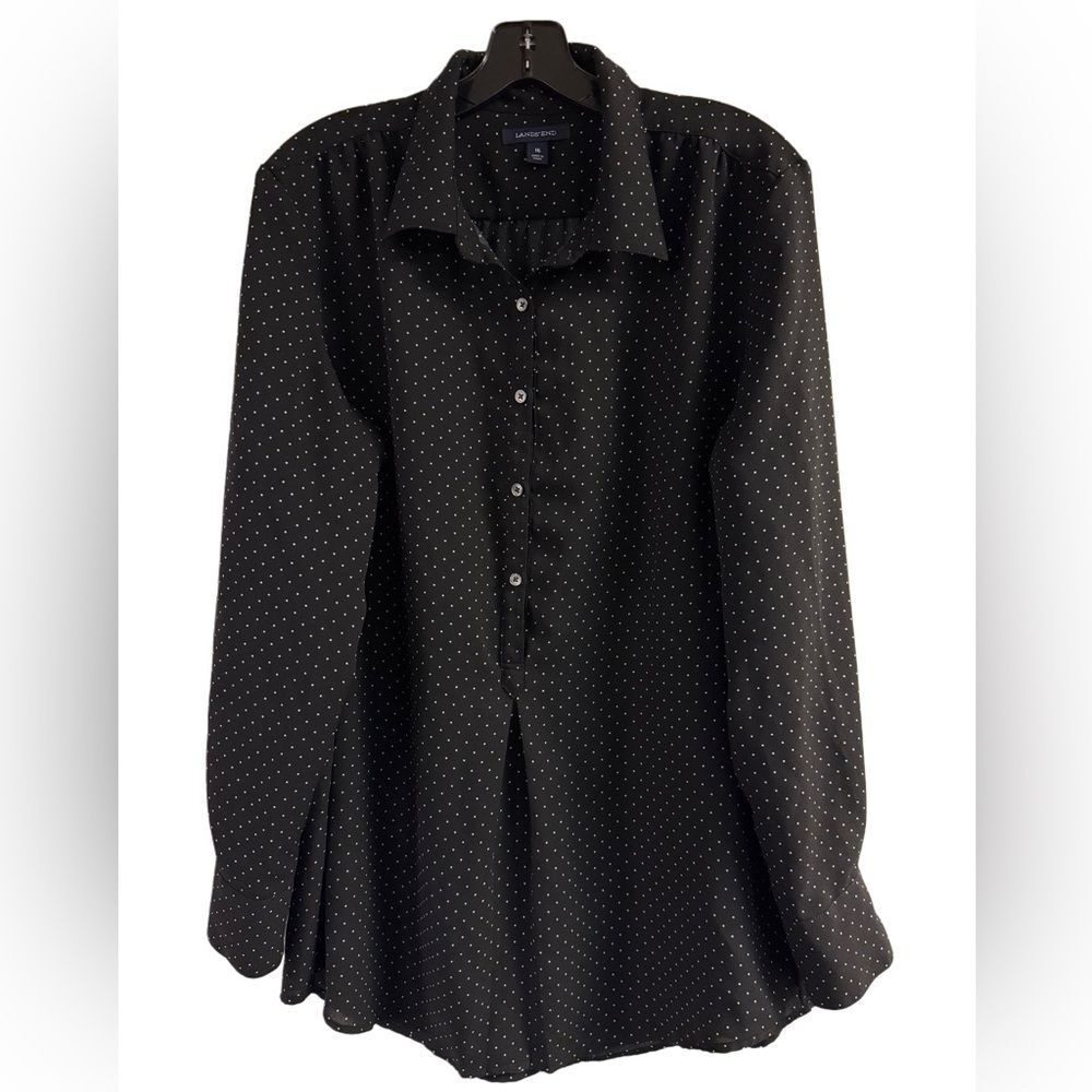 Lands End Black & White Polka Dot Tunic Top Size 16
